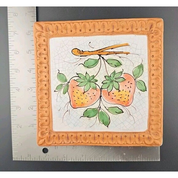Horchow Italian Glazed Terracotta 6.5" Strawberry Fruits Wall Art Tiles Italy - Picture 7 of 7